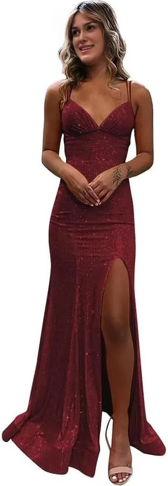 Mermaid Prom Dress 2024 Sequined Evening Gown Summer Dresses for Women 2024 with Side Slit