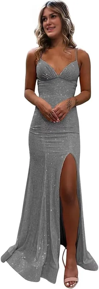 Mermaid Prom Dress 2024 Sequined Evening Gown Summer Dresses for Women 2024 with Side Slit
