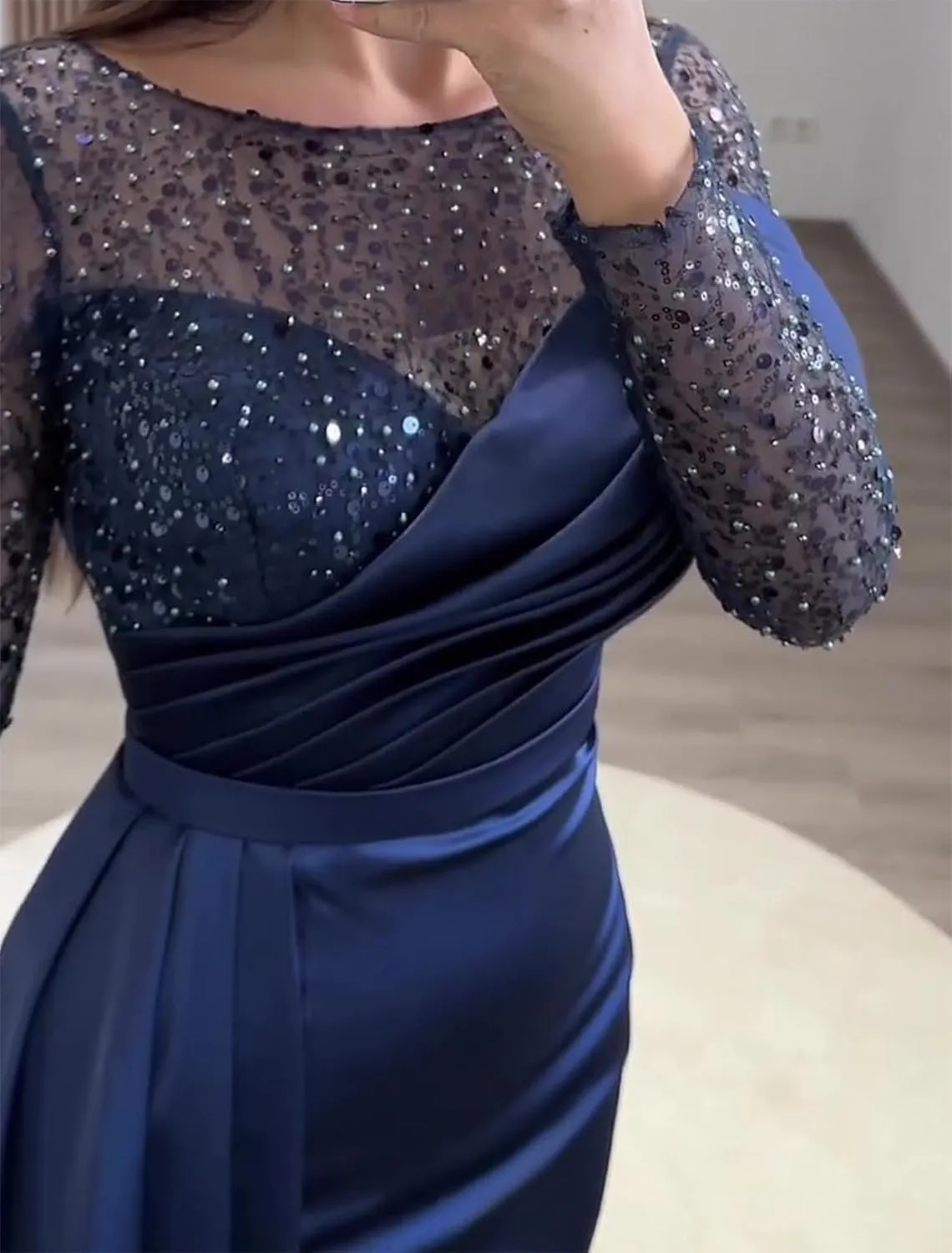 Mermaid/Trumpet Elegant Formal Wedding Guest Dress Jewel Neck Court Train Long Sleeve Party Dress Pearls Sequin 2024
