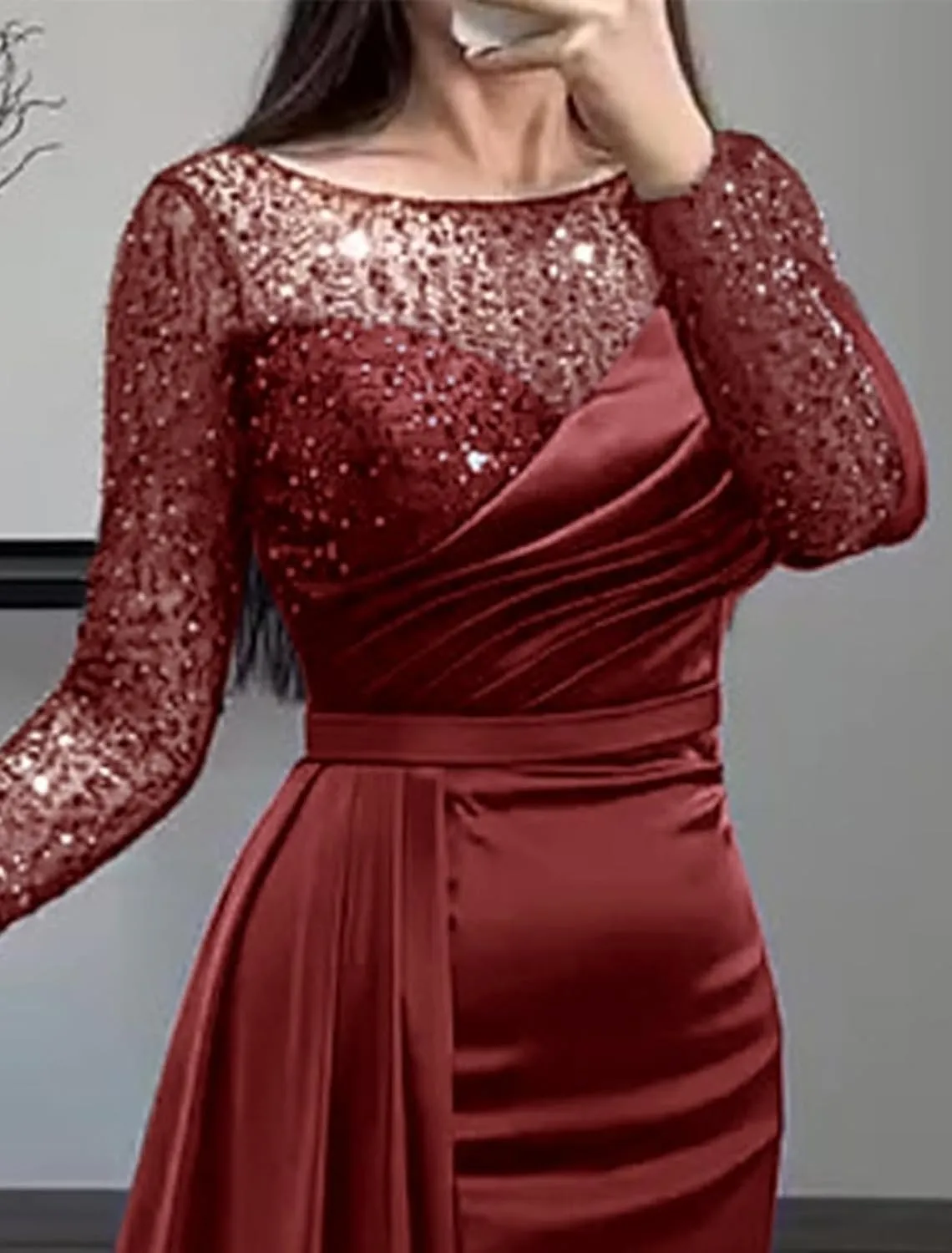 Mermaid/Trumpet Elegant Formal Wedding Guest Dress Jewel Neck Court Train Long Sleeve Party Dress Pearls Sequin 2024