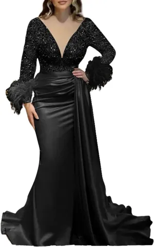 Mermaid/Trumpet Elegant Formal Wedding Party Gowns V Neck Long Sleeve Court Train Party Evening Dress Ruched 2024