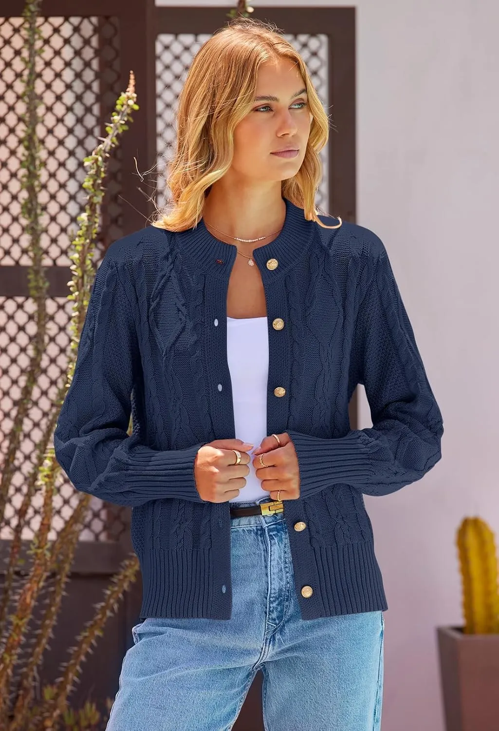 MEROKEETY Women's 2024 Fall Long Sleeve Sweater Cardigan Cable Knit Open Front Button Outwear Coats