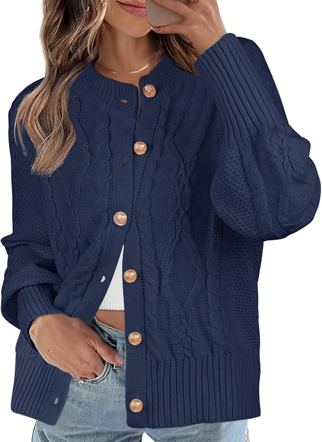 MEROKEETY Women's 2024 Fall Long Sleeve Sweater Cardigan Cable Knit Open Front Button Outwear Coats