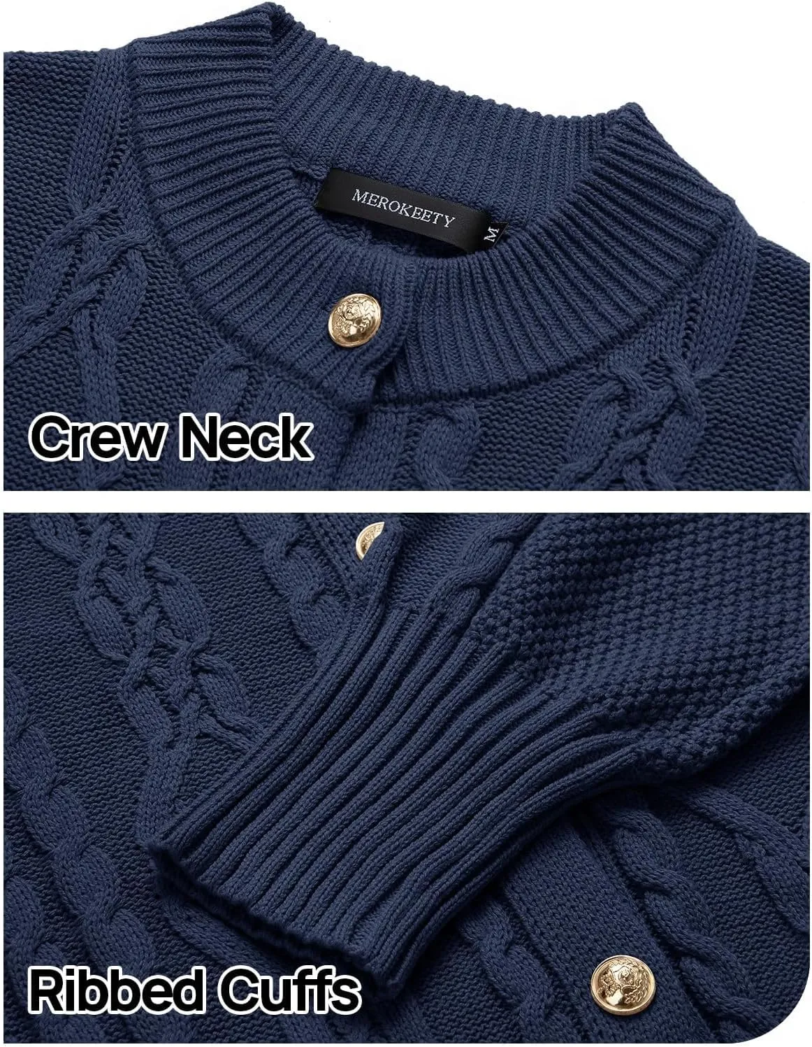 MEROKEETY Women's 2024 Fall Long Sleeve Sweater Cardigan Cable Knit Open Front Button Outwear Coats