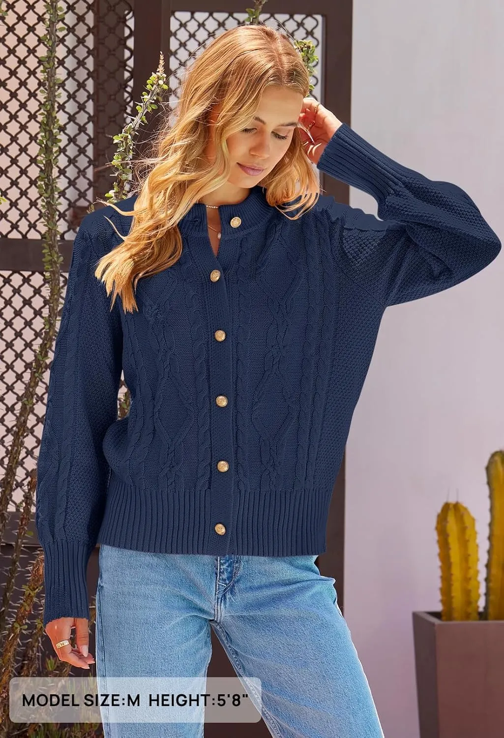 MEROKEETY Women's 2024 Fall Long Sleeve Sweater Cardigan Cable Knit Open Front Button Outwear Coats