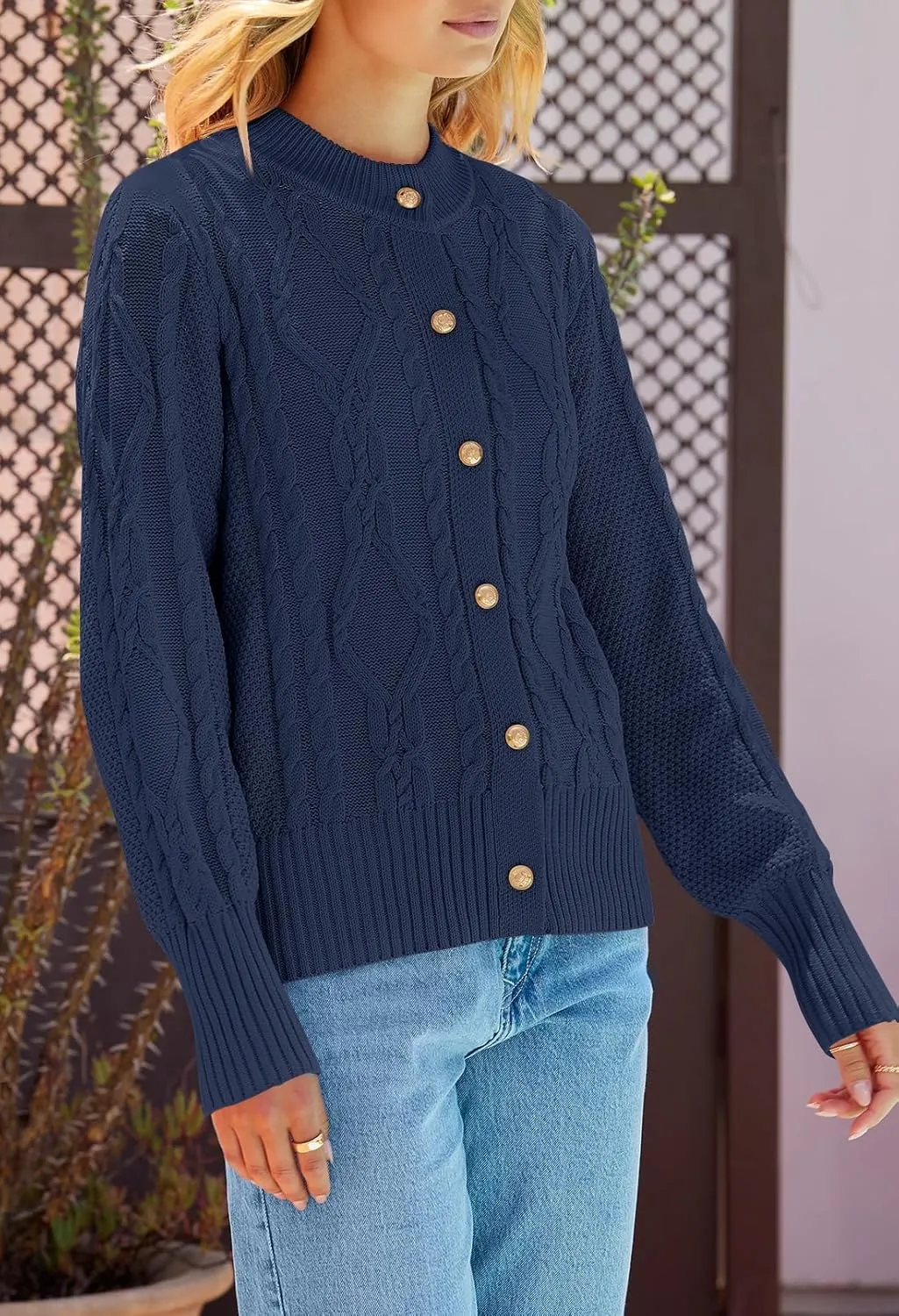 MEROKEETY Women's 2024 Fall Long Sleeve Sweater Cardigan Cable Knit Open Front Button Outwear Coats