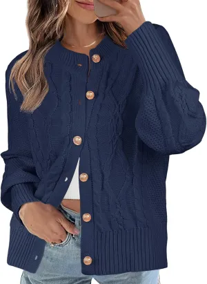 MEROKEETY Women's 2024 Fall Long Sleeve Sweater Cardigan Cable Knit Open Front Button Outwear Coats