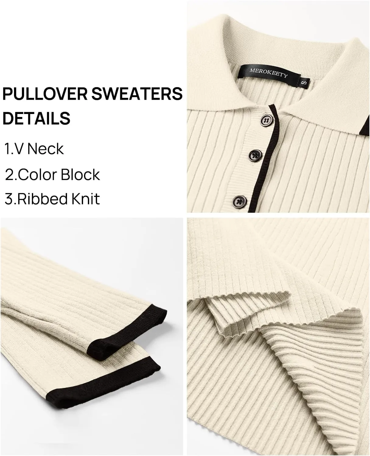 MEROKEETY Women's Long Sleeve V Neck Sweater Dress Button Ribbed Knit Slim Fit Elegant Maxi Dresses