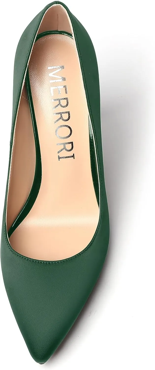 MERRORI Womens Pionted Toe Satin Solid Dress Elegant Evening Slip On Stiletto High Heel Pumps Shoes 4 Inch