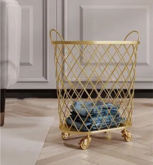 Mesh Metal Rolling Laundry Hamper -Iron Scandinavian ins Bathroom Dirty Clothes Basket - 360 Laundry Hamper with Wheels - Toy Storage Frame