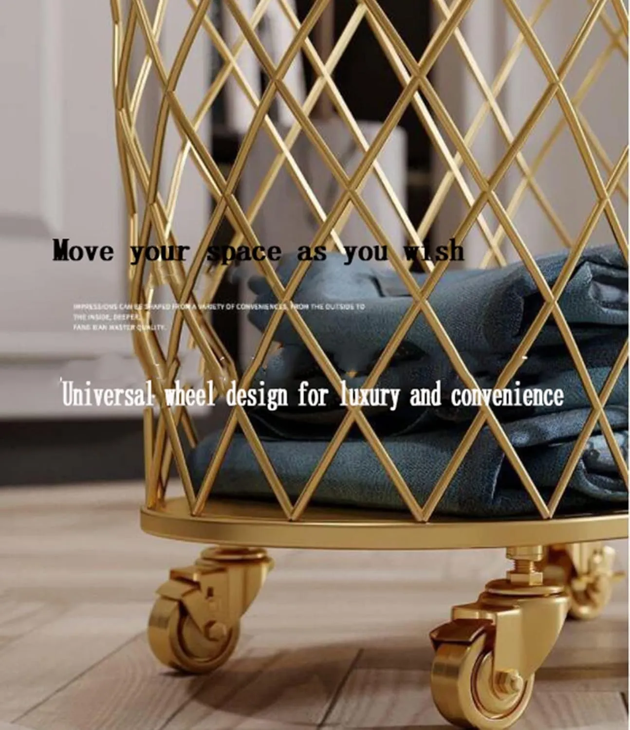 Mesh Metal Rolling Laundry Hamper -Iron Scandinavian ins Bathroom Dirty Clothes Basket - 360 Laundry Hamper with Wheels - Toy Storage Frame