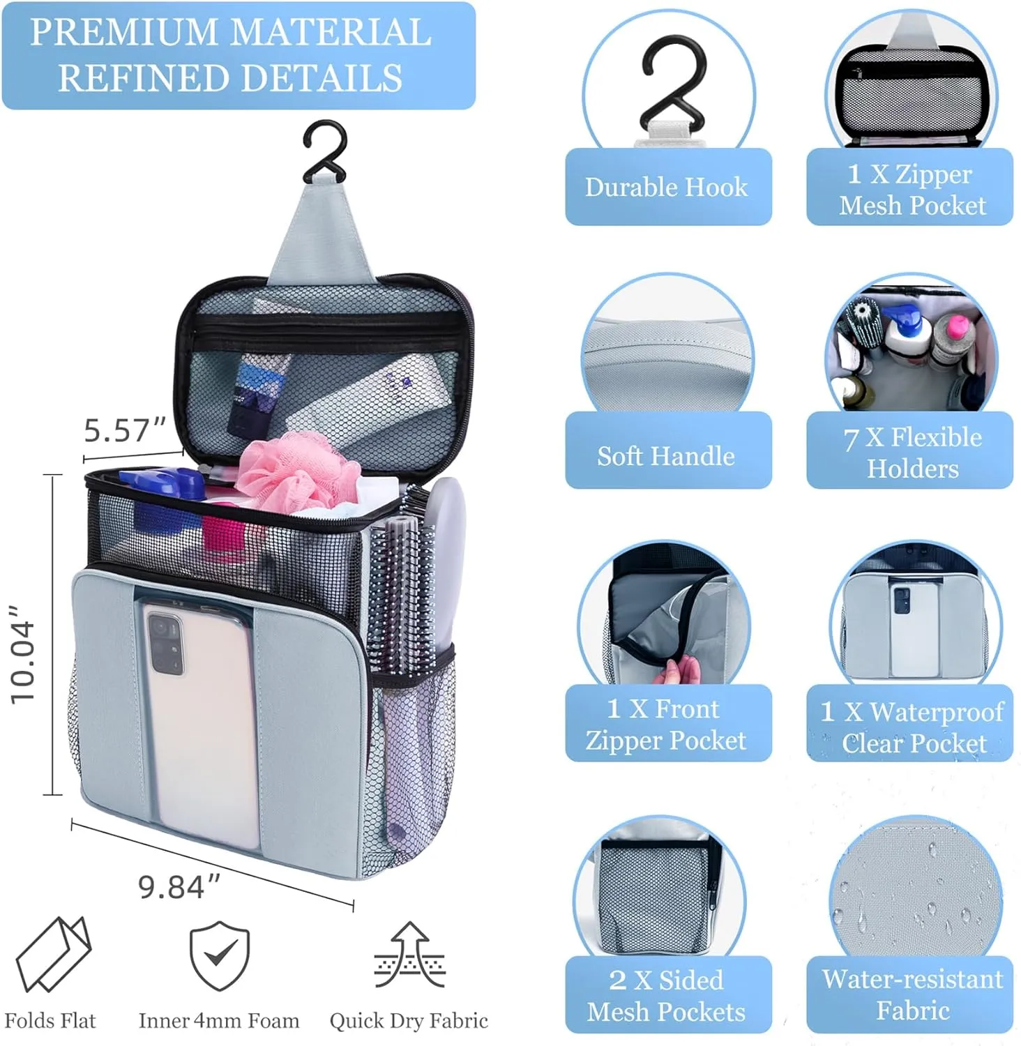 Mesh Shower Caddy,Portable HangingTravel Toiletry Bag Dorm Room Essentials for College Students Girls,Large Makeup Organizer for Full-Sized Toiletries,Travel Essentials for Women Girls Camping Beach