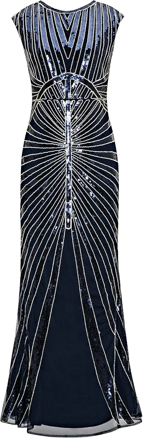Metme Women’s 1920s Mermaid Maxi Long Dress Sequin Formal Dress Evening Prom Gown Dress