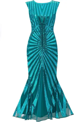 Metme Women’s 1920s Mermaid Maxi Long Dress Sequin Formal Dress Evening Prom Gown Dress