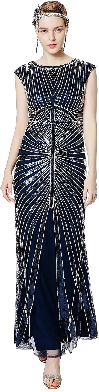 Metme Women’s 1920s Mermaid Maxi Long Dress Sequin Formal Dress Evening Prom Gown Dress