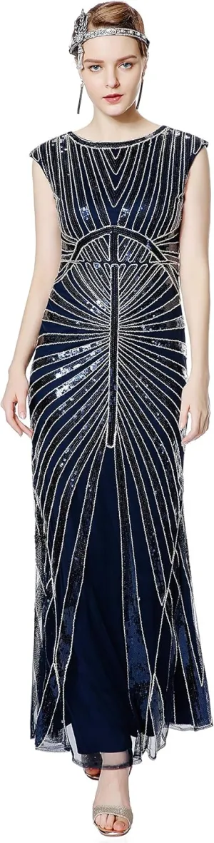 Metme Women’s 1920s Mermaid Maxi Long Dress Sequin Formal Dress Evening Prom Gown Dress