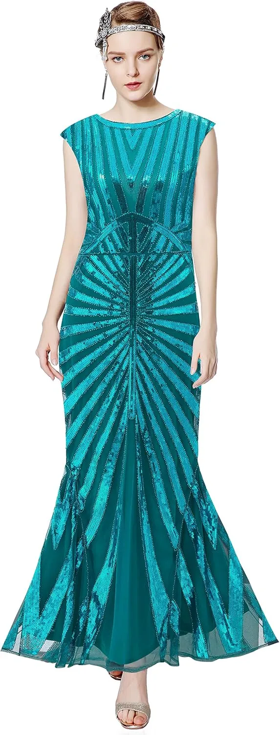 Metme Women’s 1920s Mermaid Maxi Long Dress Sequin Formal Dress Evening Prom Gown Dress