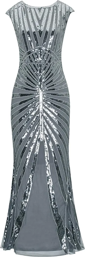 Metme Women’s 1920s Mermaid Maxi Long Dress Sequin Formal Dress Evening Prom Gown Dress