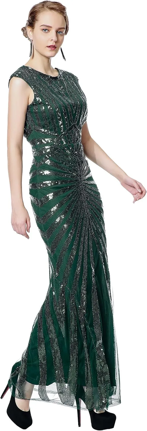 Metme Women’s 1920s Mermaid Maxi Long Dress Sequin Formal Dress Evening Prom Gown Dress