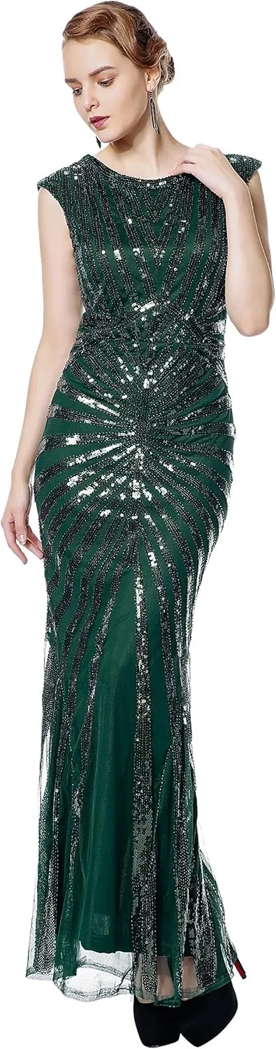 Metme Women’s 1920s Mermaid Maxi Long Dress Sequin Formal Dress Evening Prom Gown Dress