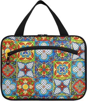 Mexican Ceramic Travel Toiletry Bag Hanging Makeup Shower Organizer Bag Multifunction Cosmetic Make Up Bags for Women Men Trip Girls Toiletries Gym Travel Essentials Gifts