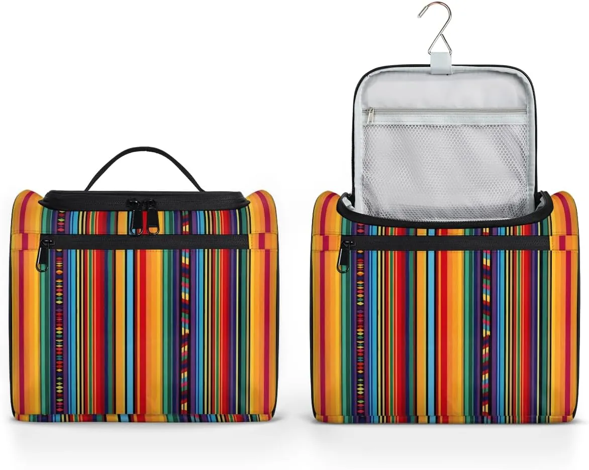 Mexican Colorful Stripes Travel Toiletry Bag for Men and Women, Large Hanging Makeup Bag Organizer Toiletries Bag for Travel, Cosmetic Bag with Handle