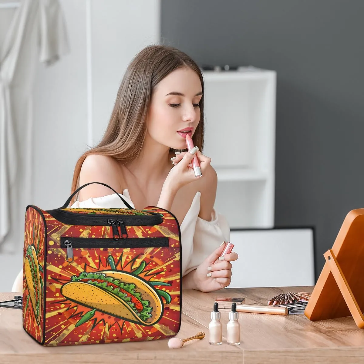 Mexican Food Travel Toiletry Bag for Men and Women, Large Hanging Makeup Bag Organizer Toiletries Bag for Travel, Cosmetic Bag with Handle