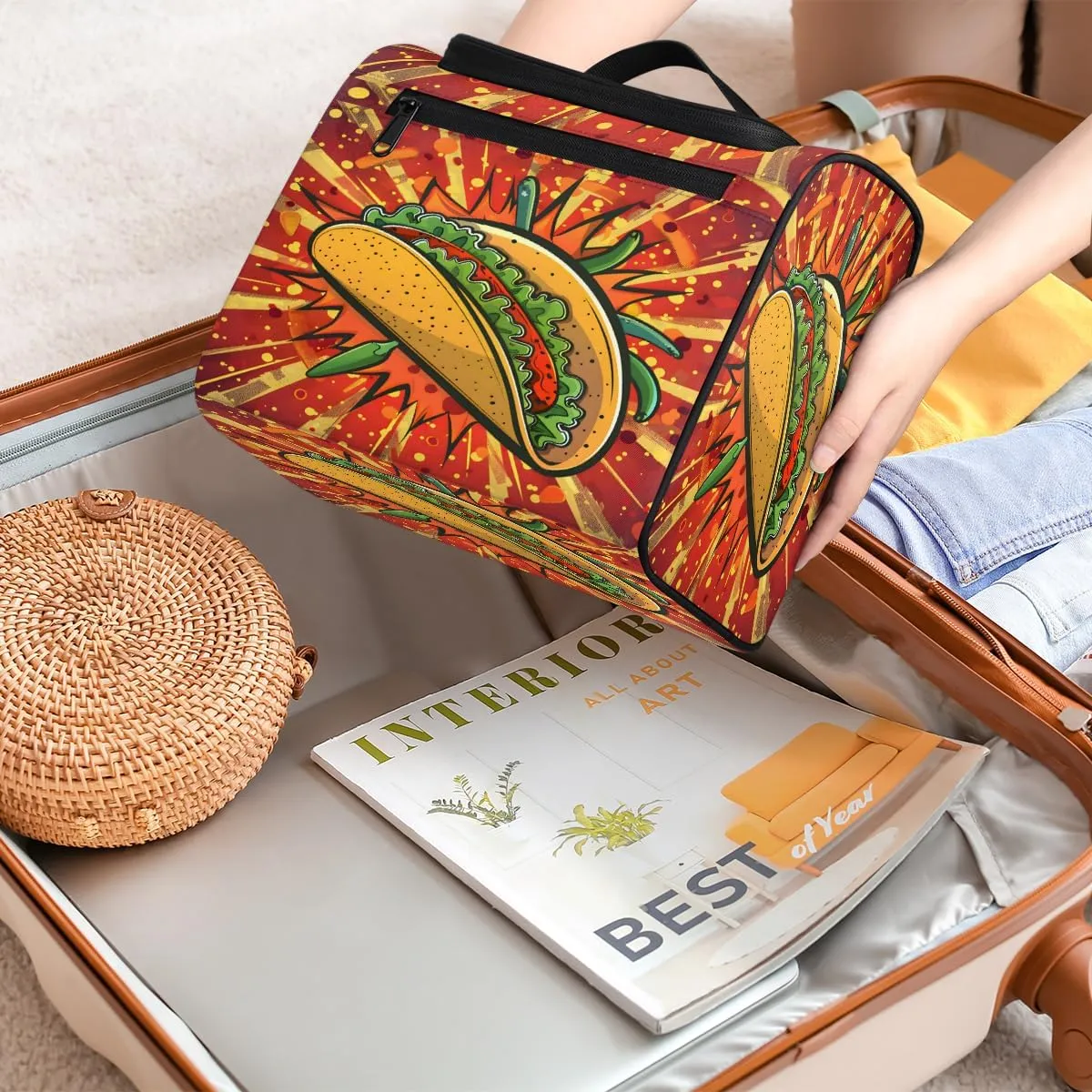 Mexican Food Travel Toiletry Bag for Men and Women, Large Hanging Makeup Bag Organizer Toiletries Bag for Travel, Cosmetic Bag with Handle