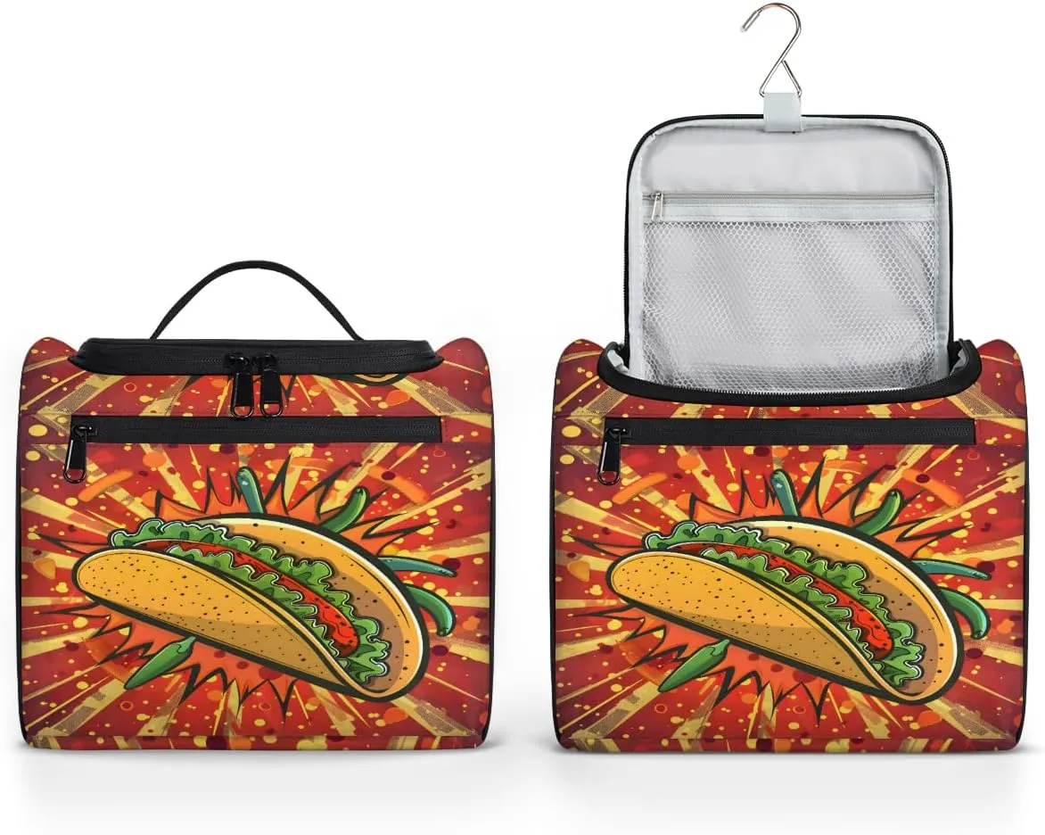Mexican Food Travel Toiletry Bag for Men and Women, Large Hanging Makeup Bag Organizer Toiletries Bag for Travel, Cosmetic Bag with Handle