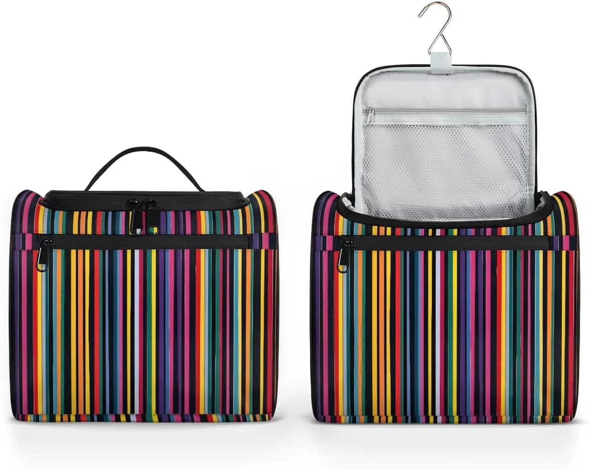 Mexican Stripes Colorful Travel Toiletry Bag for Men and Women, Large Hanging Makeup Bag Organizer Toiletries Bag for Travel, Cosmetic Bag with Handle