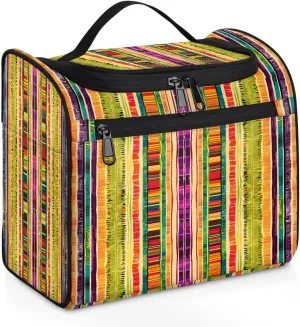 Mexican Stripes Travel Toiletry Bag for Men and Women, Large Hanging Makeup Bag Organizer Toiletries Bag for Travel, Cosmetic Bag with Handle