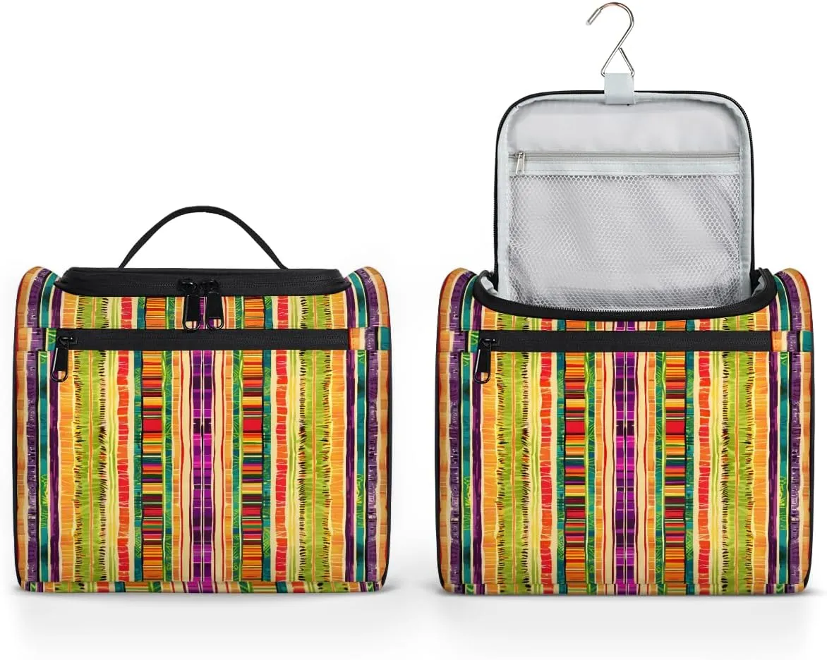 Mexican Stripes Travel Toiletry Bag for Men and Women, Large Hanging Makeup Bag Organizer Toiletries Bag for Travel, Cosmetic Bag with Handle