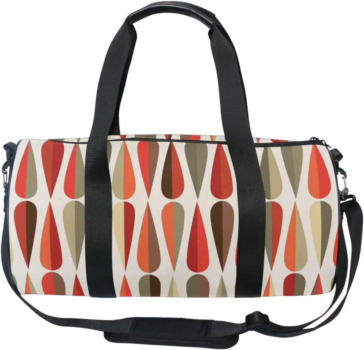 Mid-century Modern style Retro Drop Shapes Seamless Portable Gym Bag, Travel Bag, Luggage bag, Sports Bag, Toiletry Bag with Handles, Detachable Shoulder Strap 17.6 x 9 x 9 inch