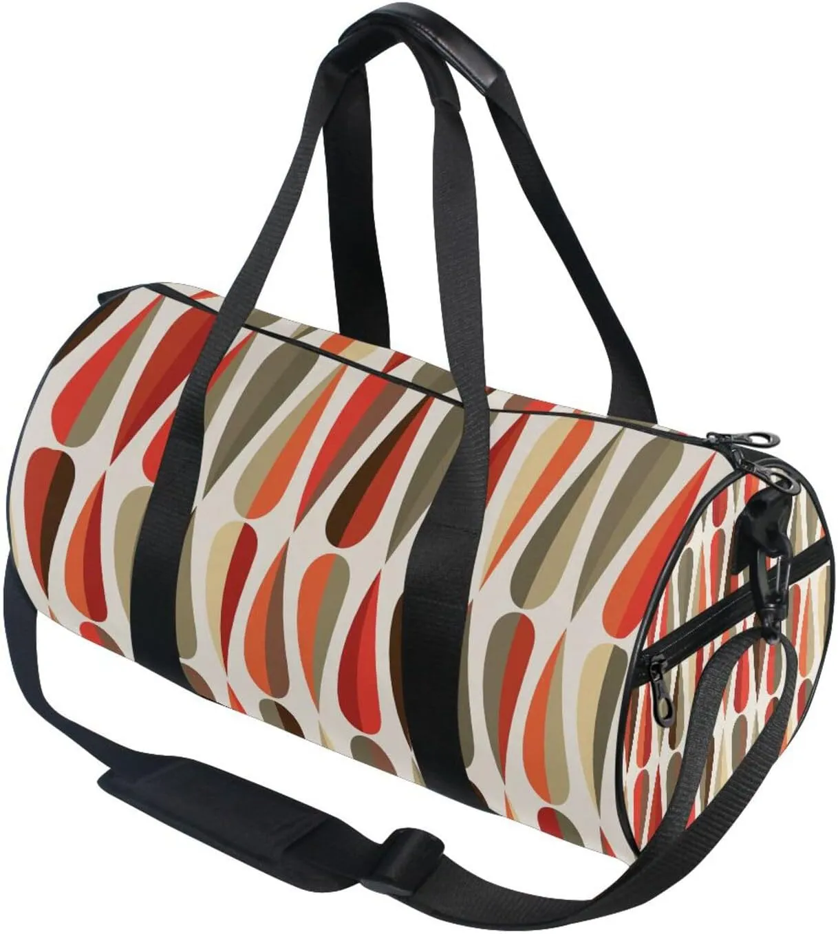 Mid-century Modern style Retro Drop Shapes Seamless Portable Gym Bag, Travel Bag, Luggage bag, Sports Bag, Toiletry Bag with Handles, Detachable Shoulder Strap 17.6 x 9 x 9 inch