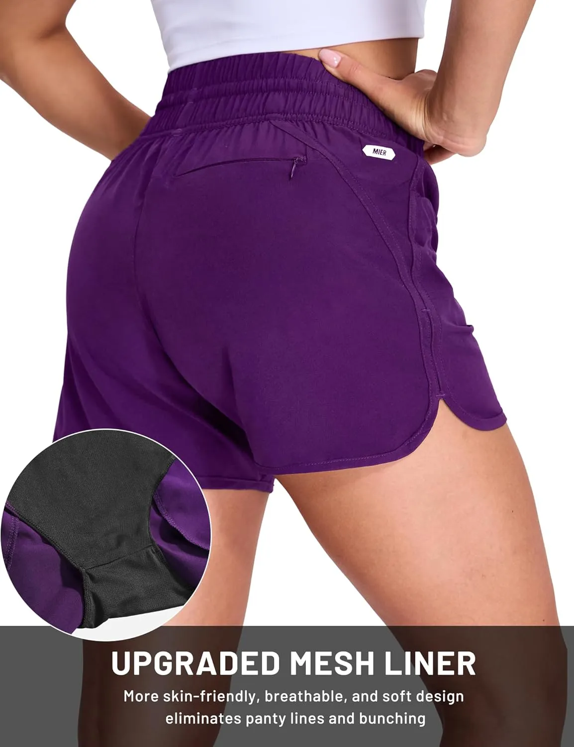 MIER Women's Running Shorts Quick Dry Athletic Workout High Waisted Active Shorts with Liner Zipper Pocket 4 Inch