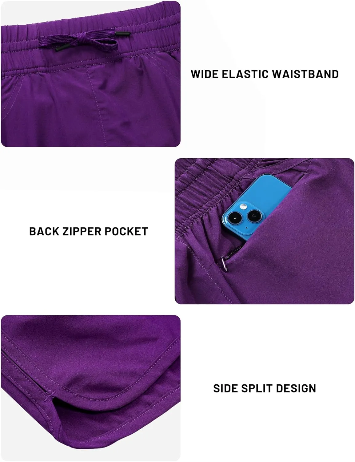 MIER Women's Running Shorts Quick Dry Athletic Workout High Waisted Active Shorts with Liner Zipper Pocket 4 Inch