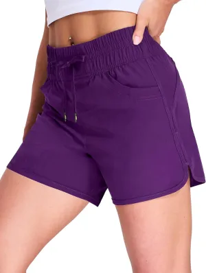 MIER Women's Running Shorts Quick Dry Athletic Workout High Waisted Active Shorts with Liner Zipper Pocket 4 Inch
