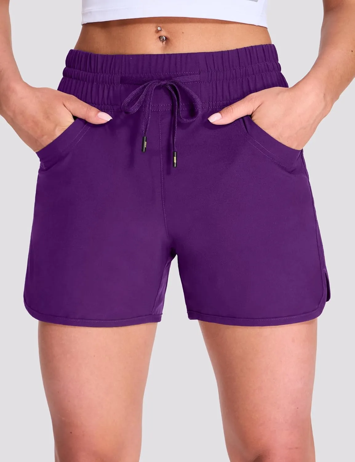 MIER Women's Running Shorts Quick Dry Athletic Workout High Waisted Active Shorts with Liner Zipper Pocket 4 Inch