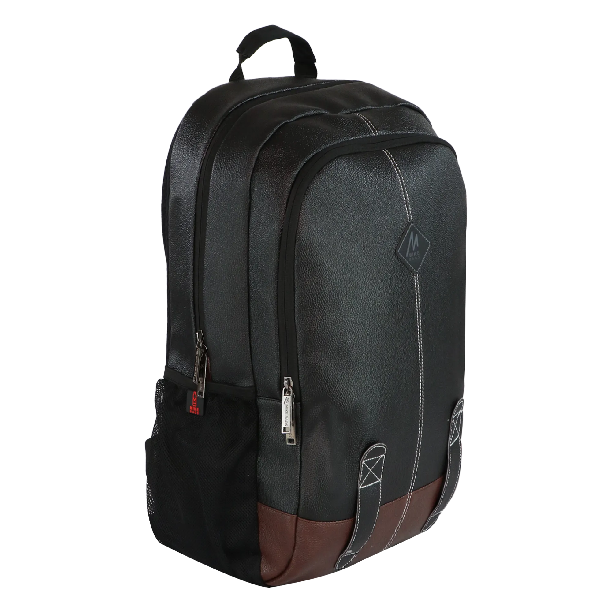Mike Octane 21L Faux Leather Laptop Backpack - Black