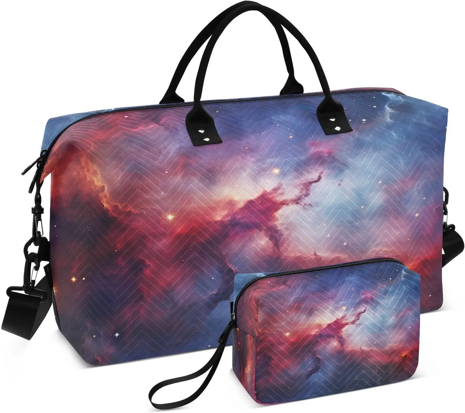 Milky Way Galaxy Stars Sports Gym Bag for Women Men Travel Duffel Bag Weekend Overnight Carry on Bag with Toiletry Bag Hospital Bag for Plane Hospital Swimming Yoga Workout