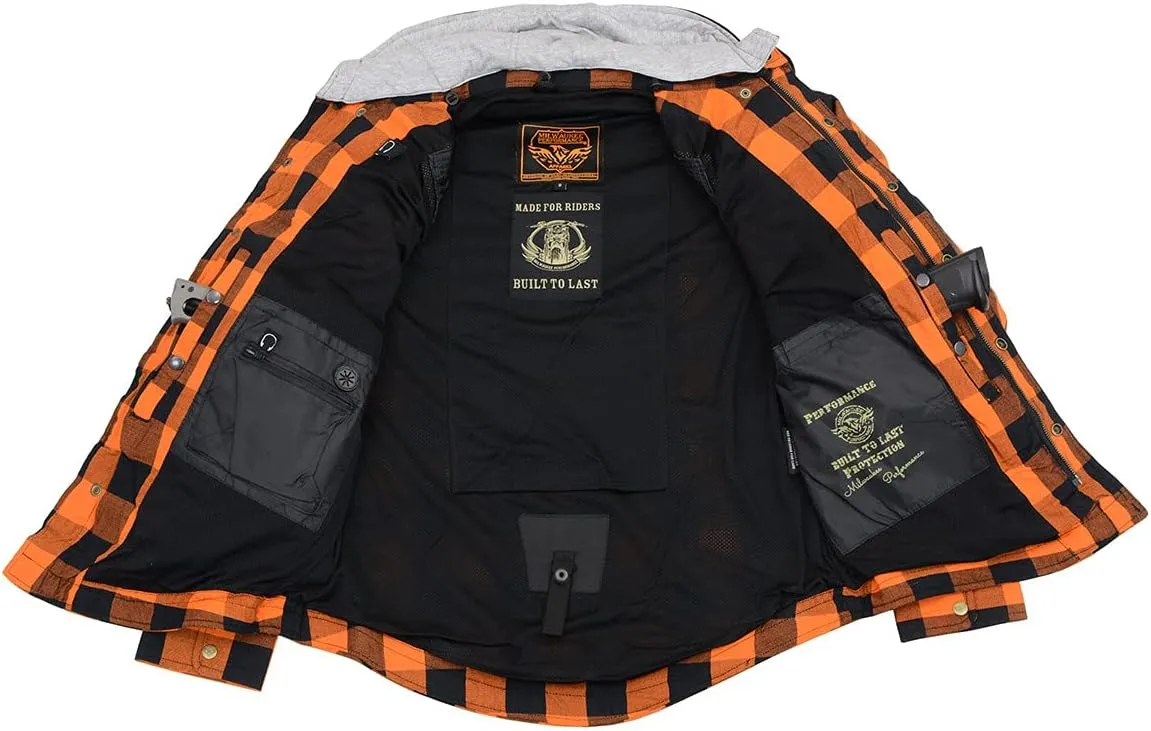 Milwaukee Leather Men's Hooded Flannel Motorcycle Shirt w/CE Approved Armor - Reinforced w/Aramid Fibers - 2X-Large