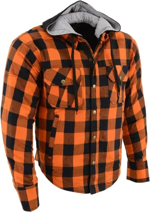 Milwaukee Leather Men's Hooded Flannel Motorcycle Shirt w/CE Approved Armor - Reinforced w/Aramid Fibers - 2X-Large