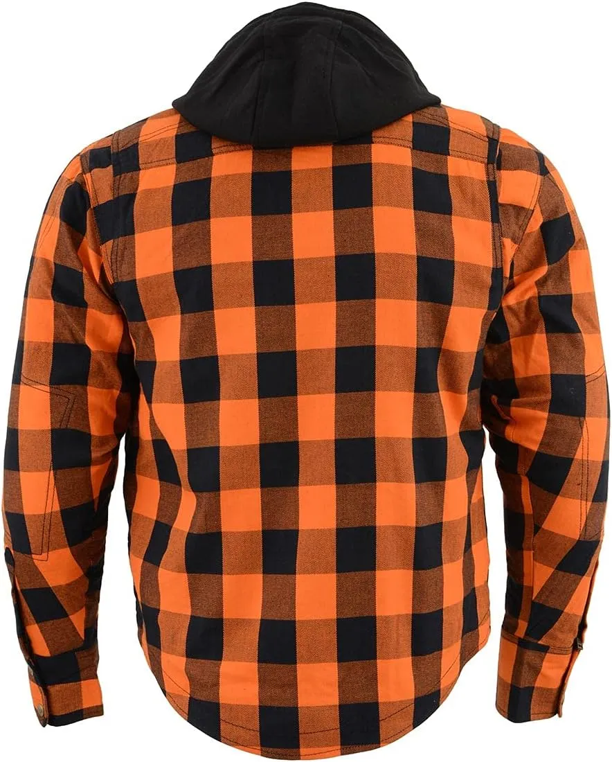 Milwaukee Leather Men's Hooded Flannel Motorcycle Shirt w/CE Approved Armor - Reinforced w/Aramid Fibers - 2X-Large