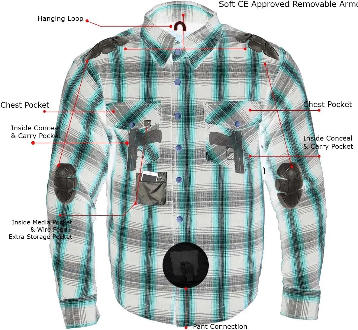 Milwaukee Leather Men's Long Sleeve Solid Biker Shirts w/CE Armor - Reinforced w/Aramid Fibers