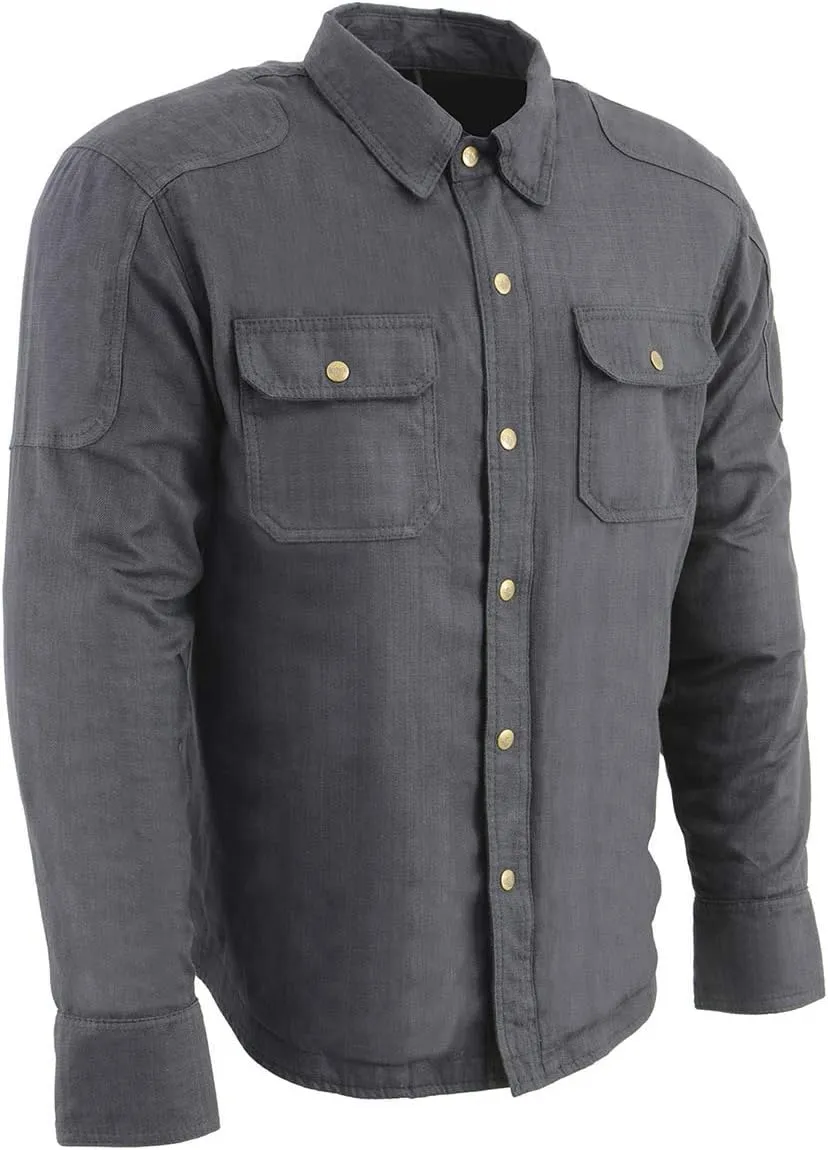 Milwaukee Leather Men's Long Sleeve Solid Biker Shirts w/CE Armor - Reinforced w/Aramid Fibers