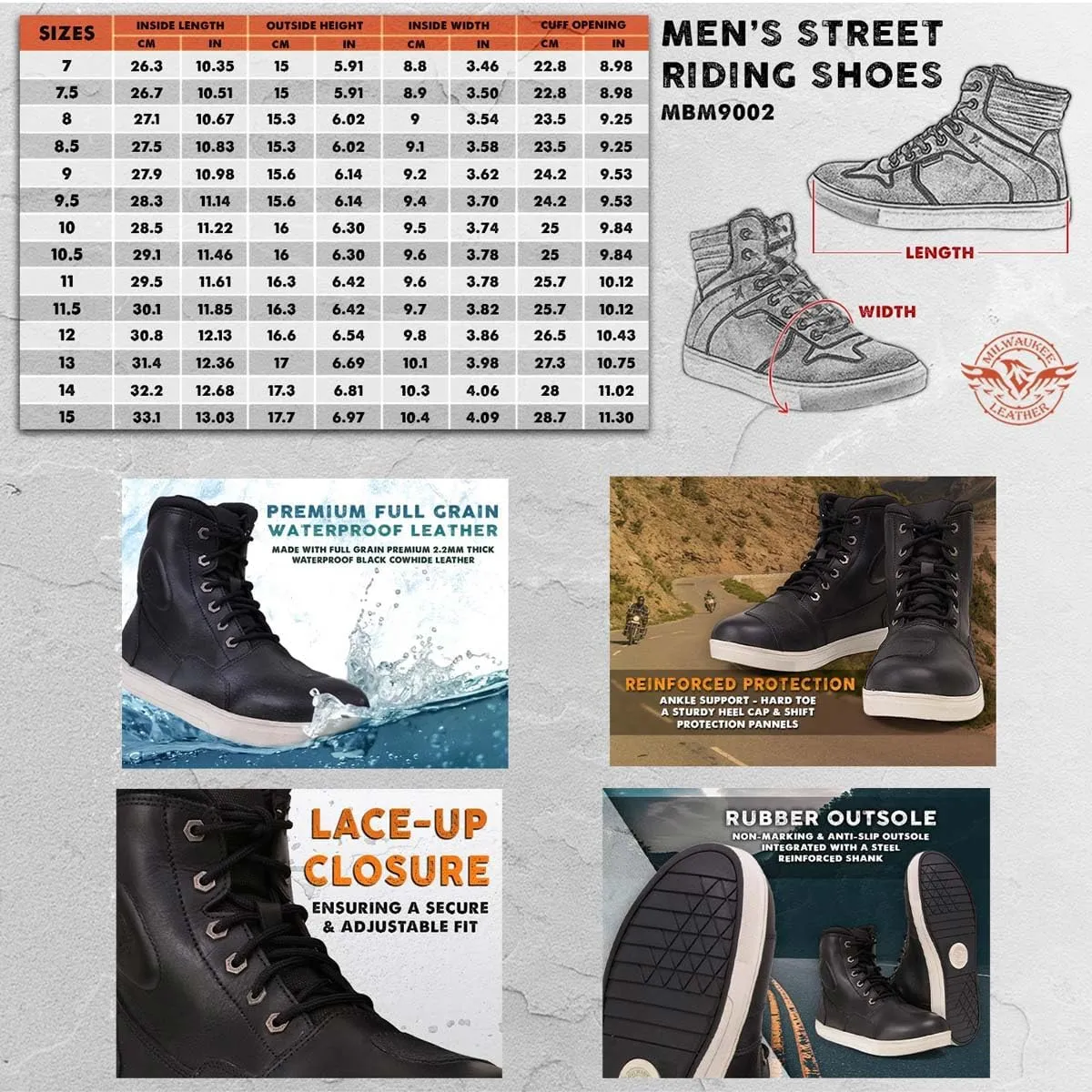 Milwaukee Leather Men's Motorcycle Reinforced Street Biker Casual Riding Shoes Leather Suede Canvas - 7
