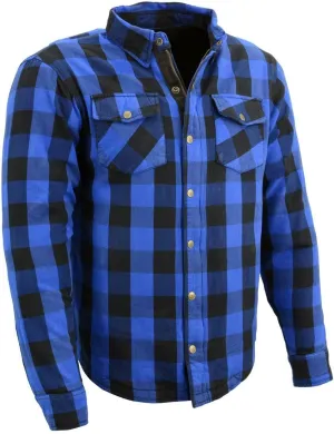 Milwaukee Leather Men's Plaid Flannel Blue Biker Shirt with CE Approved Armor Reinforced w/Aramid Fiber MPM1634 - Large