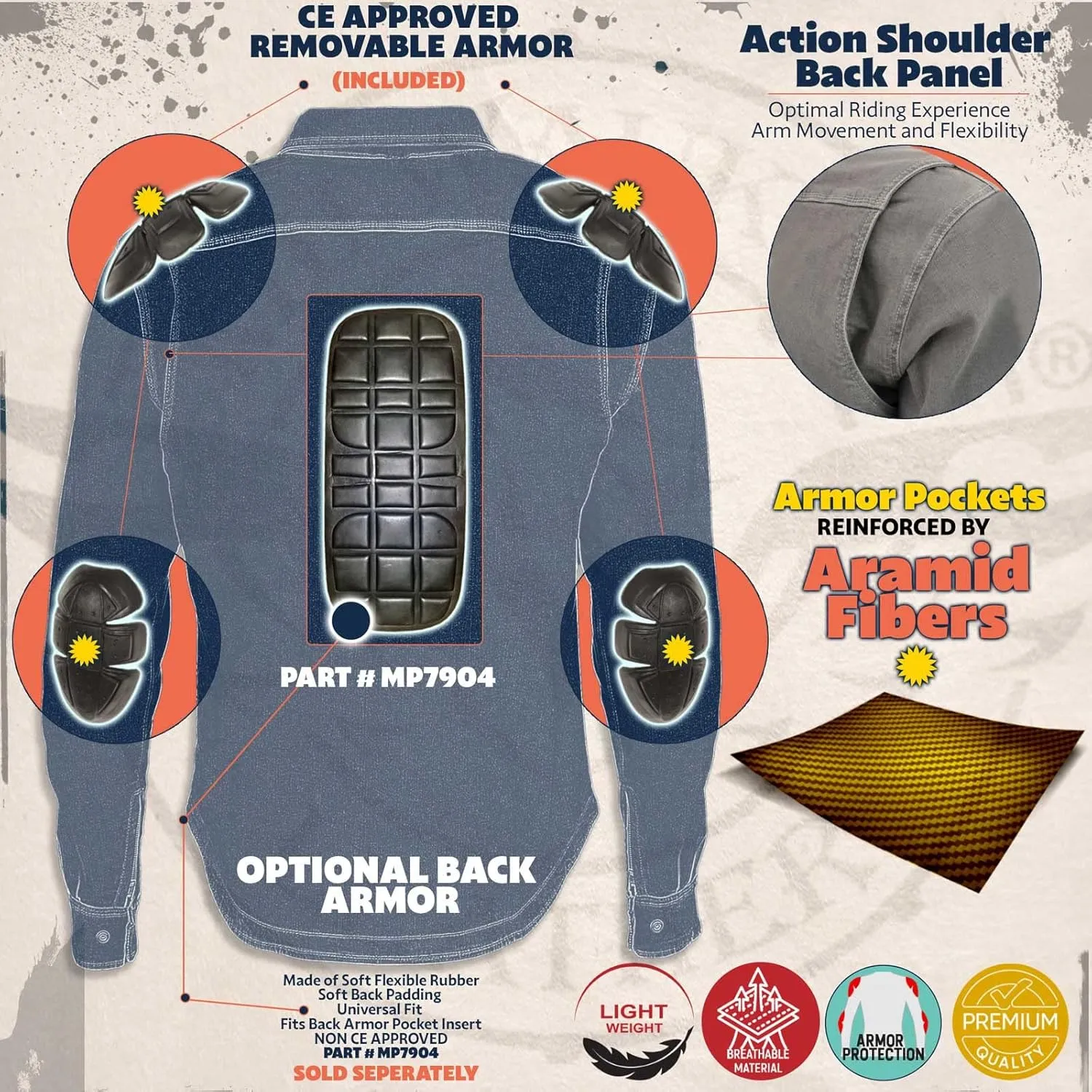 Milwaukee Leather MPM1629 Men's Plaid Hooded Flannel Biker Shirt with CE Approved Armor - Reinforced w/Aramid Fibers