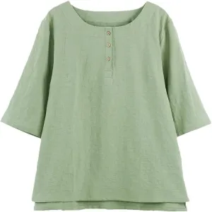 Minibee Women's 3/4 Sleeve Cotton Linen Jacquard Blouses Top T-Shirt
