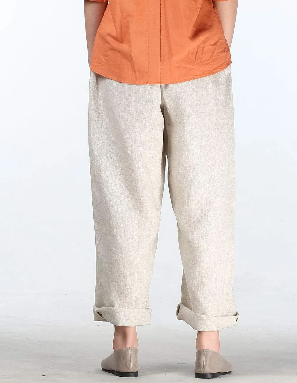 Minibee Women's Wide Leg Harem Pants Cotton Linen Striped Casual Palazzo Pants with Pockets